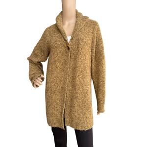 Karen Scott L Brown Fuzzy Boucle Knit Cardigan Sweater Shawl Collar Coatigan